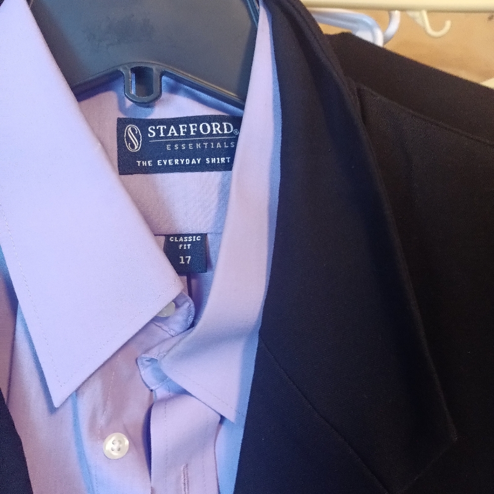 Stafford jacket and pink shirt